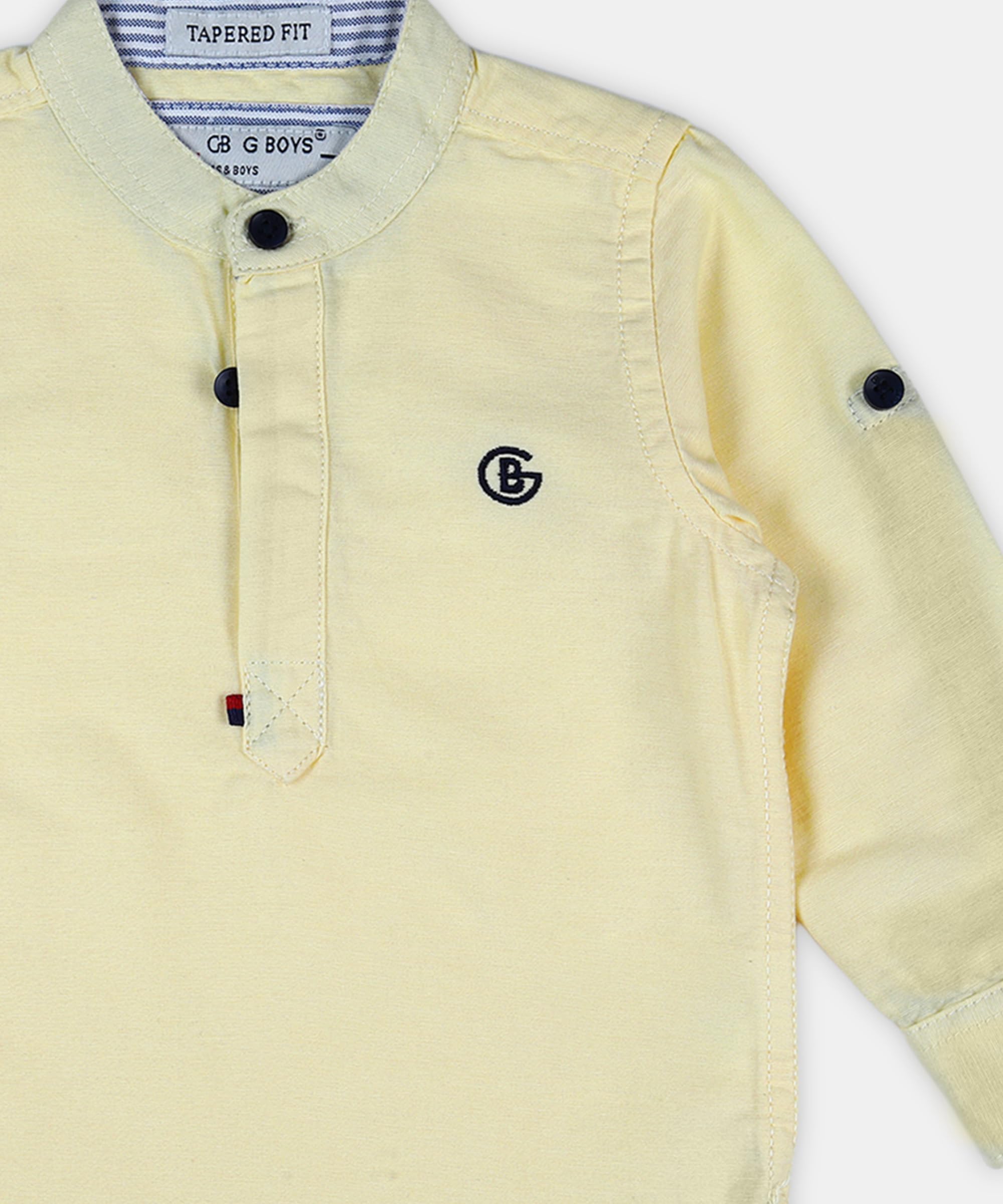 Pooja Baby Kids Stylish Solid Style Cotton Regular Fit Kurta Formal Boys Shirt Casual Wear Buttoned Kurta for Boys (4-5 Years, Lemon Yellow) - Image 5 thumbnail