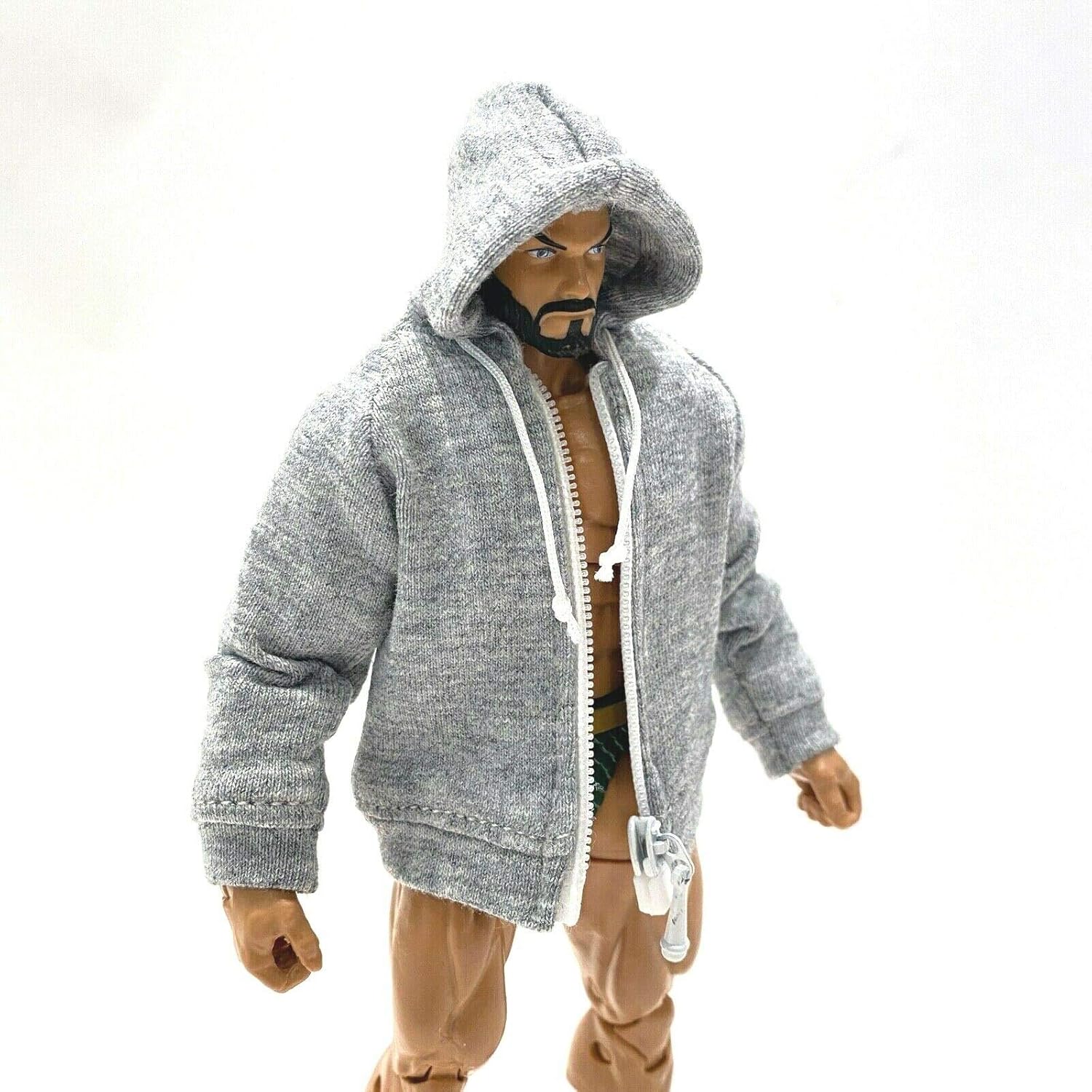 1/12 Grey Zipper Hoodie for M Legends Mezco WWE Muscular Body (Figure NOT Included)