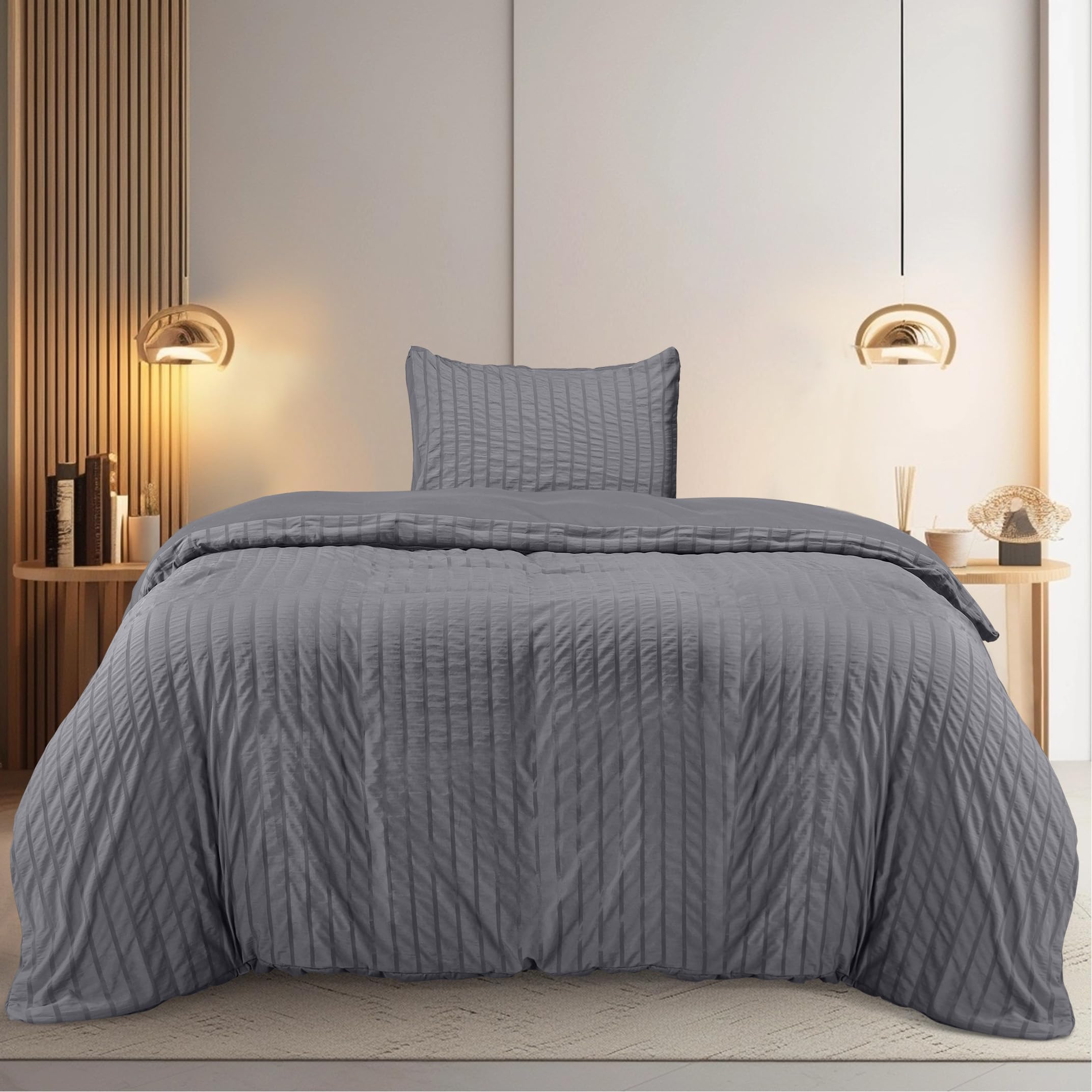 Utopia Bedding Seersucker Duvet Cover - Single Duvet Cover Set with Pillowcase - Soft Micr...