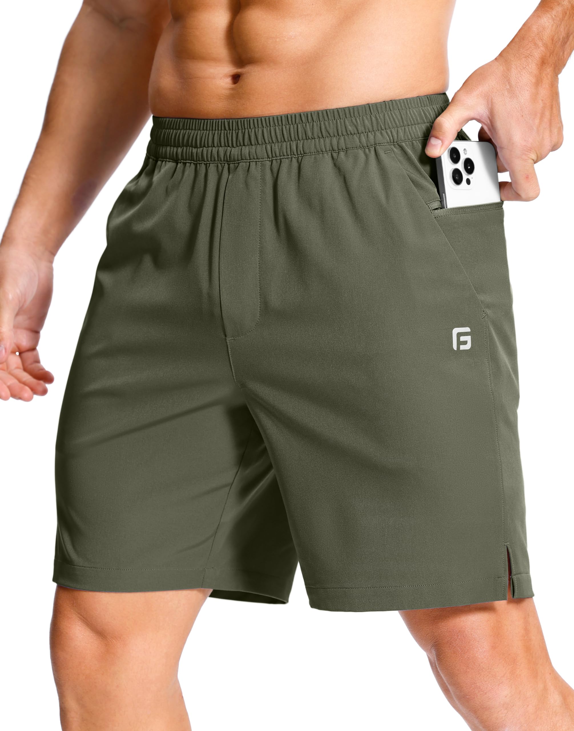 GGJ Men's Lightweight Athletic Shorts with 2 Zipper Pockets 7"/5"/9" Gym Workout Running Quick Dry Tennis Shorts for Men