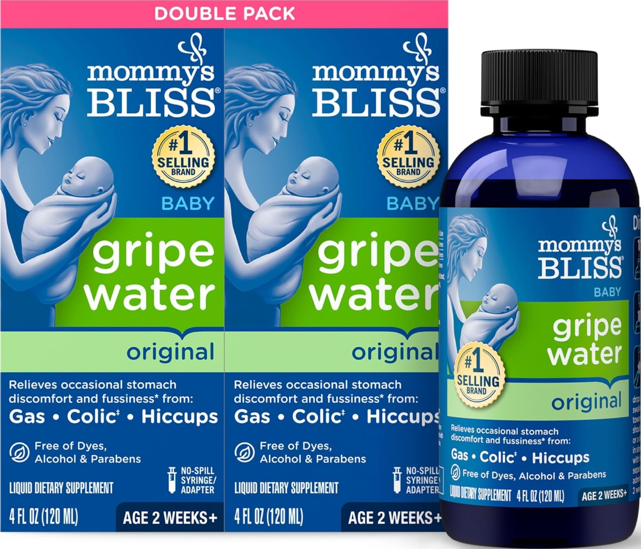 Mommy's Bliss Original Gripe Water, Gas and Colic Relief, Gentle and Safe, Made for Infants, 2 Weeks+, 8 Fl Oz (2 Bottles)