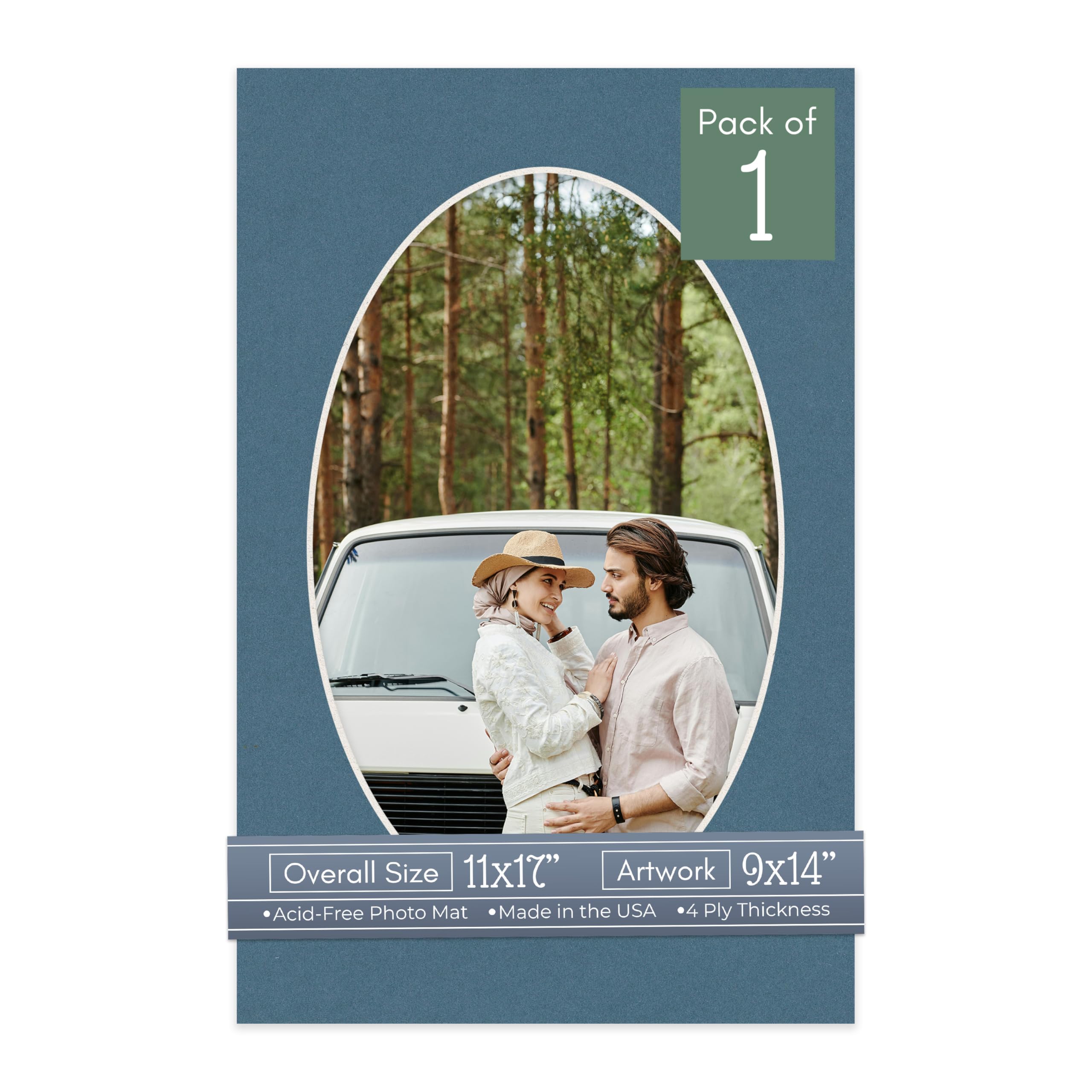 CountryArtHouse Steel Blue Acid Free 11x17 Oval Picture Frame Mat with White Core Bevel Cut for 9x14 Pictures - Fits 11x17 Frame - Pack of 1 Matboard Show Kit with Acid Free Backing & Clear Bag-image-10