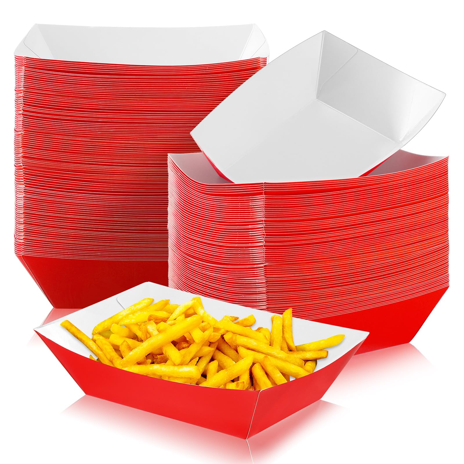 Yinkin 100 Pcs Paper Food Trays Boat Valentine 2lb Disposable Nacho Trays Kraft Paper Boat for Tacos Concession French Fries Snack Hot Dog BBQ Popcorn