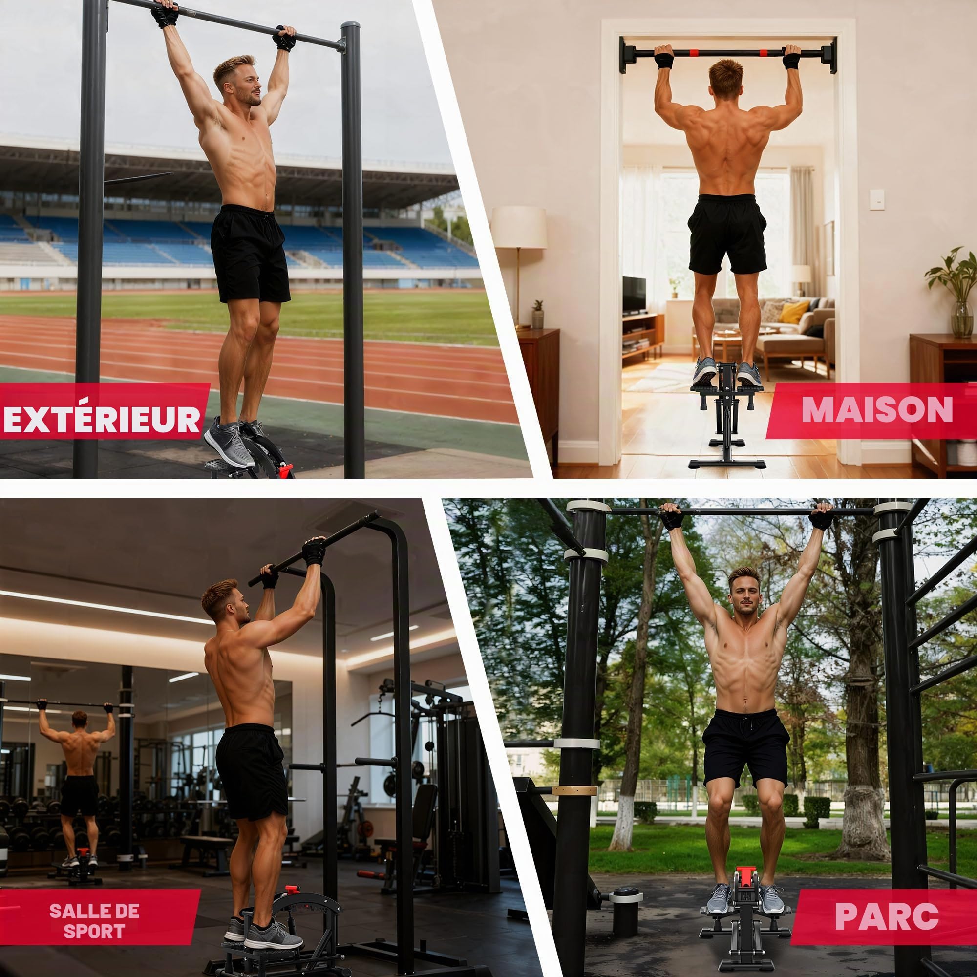 ONETWOFIT Barre de traction pliable autonome - Tour de traction Power Tower Dip Station de traction - Hauteur réglable - Station de musculation multifonction pour la maison