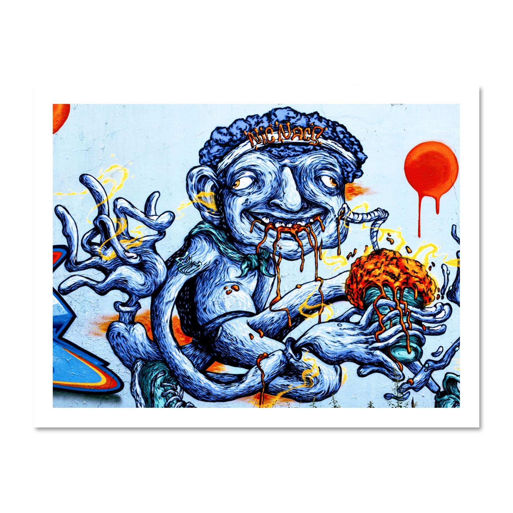 Graffiti Weird Guy Eating Large Framed Art Print Poster Wall Decor 18x24 inch