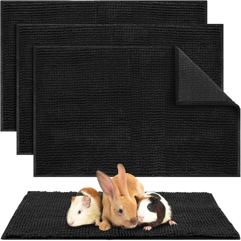 Forração para Gaiola de Pequenos Animais em Microfibra Chenille, Antiderrapante, Preta, 40,64 x 60,01 cm, Pacote com 4