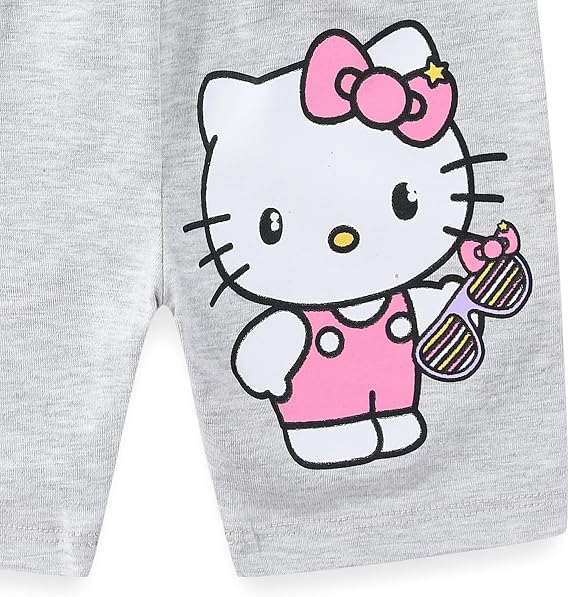 Hello Kitty Sanrio Girls 2 Piece Short Sleeve T-Shirt and Bike Shorts Set for Big Kids