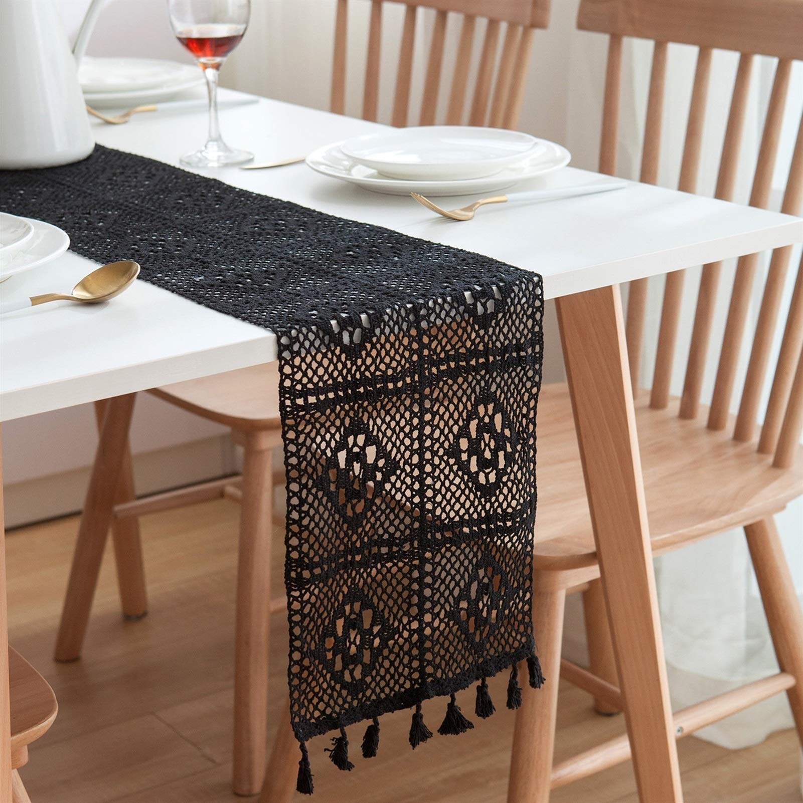 Elegante e lussuoso Runner da tavolo in pizzo for decorazioni di Partito Runner da tavolo beige Tovaglia rettangolare in pizzo all'uncinetto Elegante tovaglia a rete cava for decorazioni di Partito ru