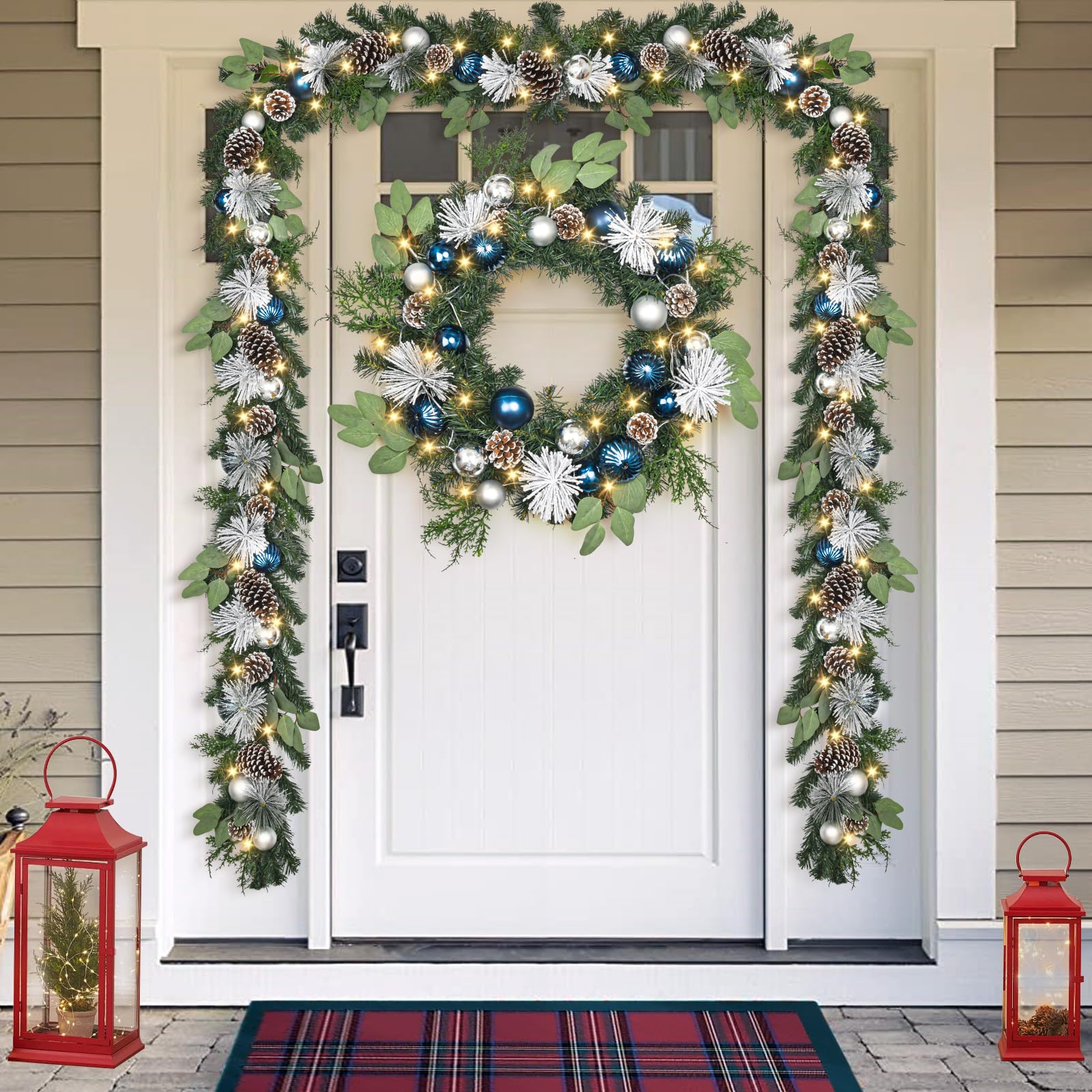 Christmas Wreath with Lights,24 Inch Christmas Wreath for Front Door ...