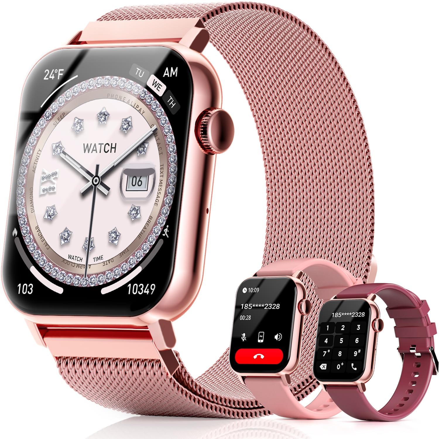 trendia smart watches for women - 1.83'' hd 2026 fitness tracker with answer and make calls with heart rate sleep spo2 monitor 120+ sport modes ip68 waterproof and compatible iphone and android pink