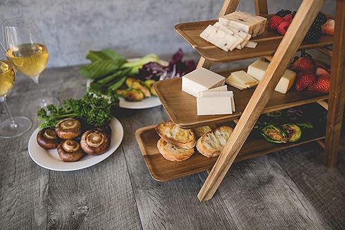 Miniatura 7 de PICNIC TIME TOSCANA - Escalera de servicio de 3 niveles, soporte de madera para charcutería con tablas de queso extraíbles, bandeja plegable de