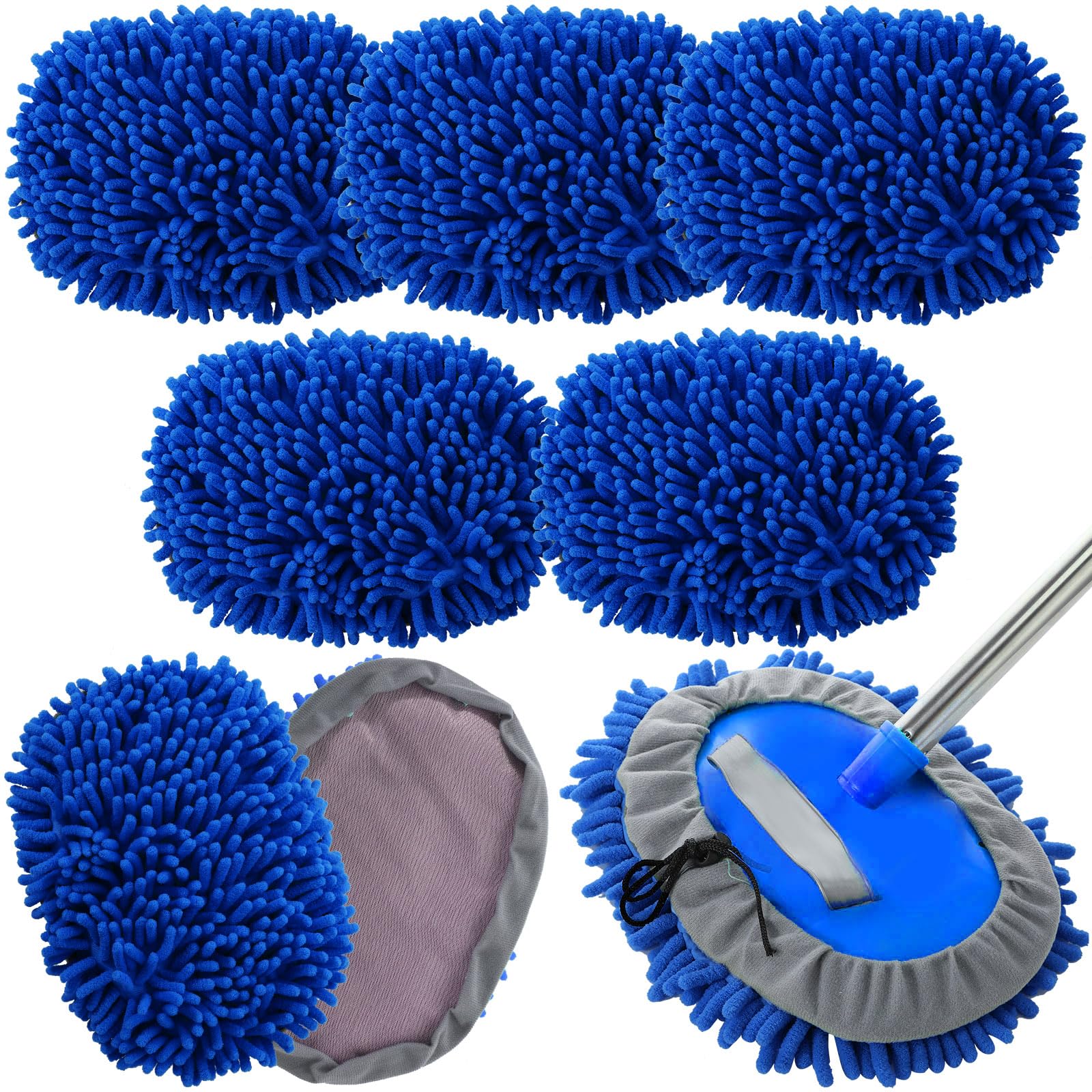 Layhit 5 Pcs Car Wash Mitt Set, Brush Not Included, Microfiber Mitt Cleaning Car Truck Washing Tools Kit RV Pickup Chenille Scratch Replacement(Royal Blue)