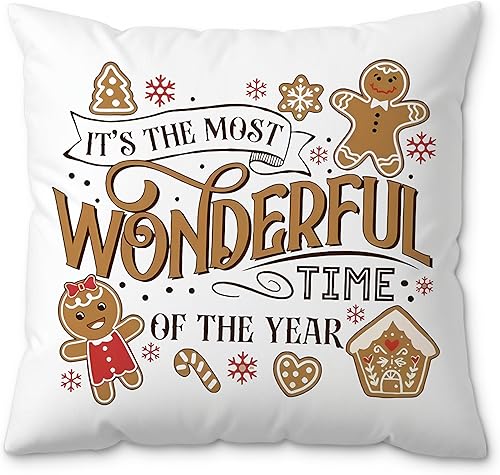 Fundas de almohada navideñas de pan de jengibre de 18 x 18 pulgadas, decoración de Navidad de casa de jengibre, decoración de Navidad retro de