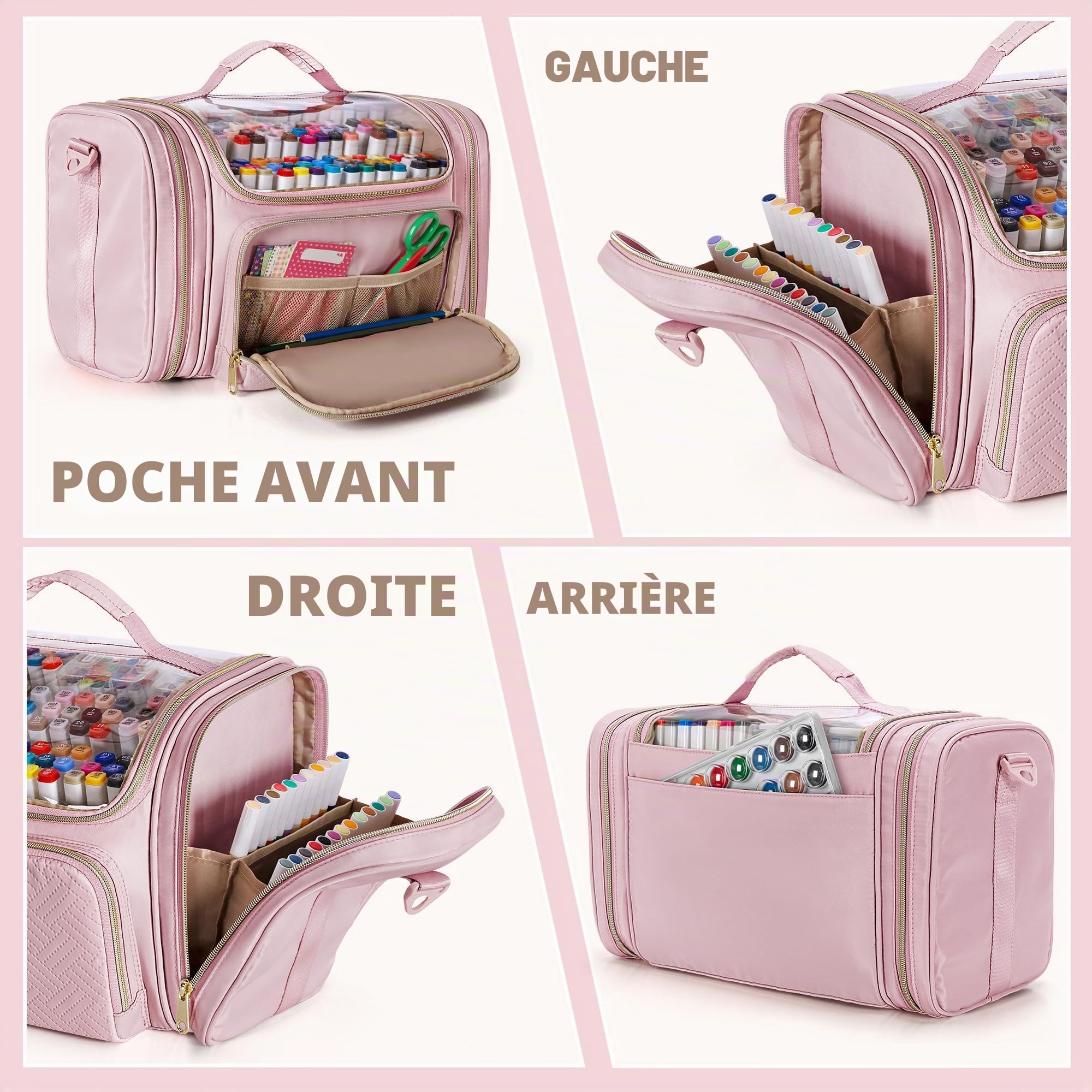 Rexmica Grand Sac de Rangement pour 200 à 300 Marqueurs à Dessin, Rose | Étui de Rangement pour Feutre a Alcool pour Adultes, Étui de Voyage pour Marqueurs à Peinture