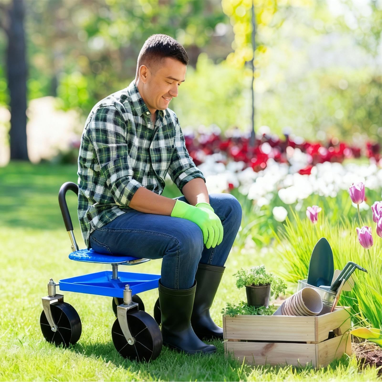 Gartenhocker Mit Rädern Höhenverstellbarer Fahrbarer Arbeitssitz