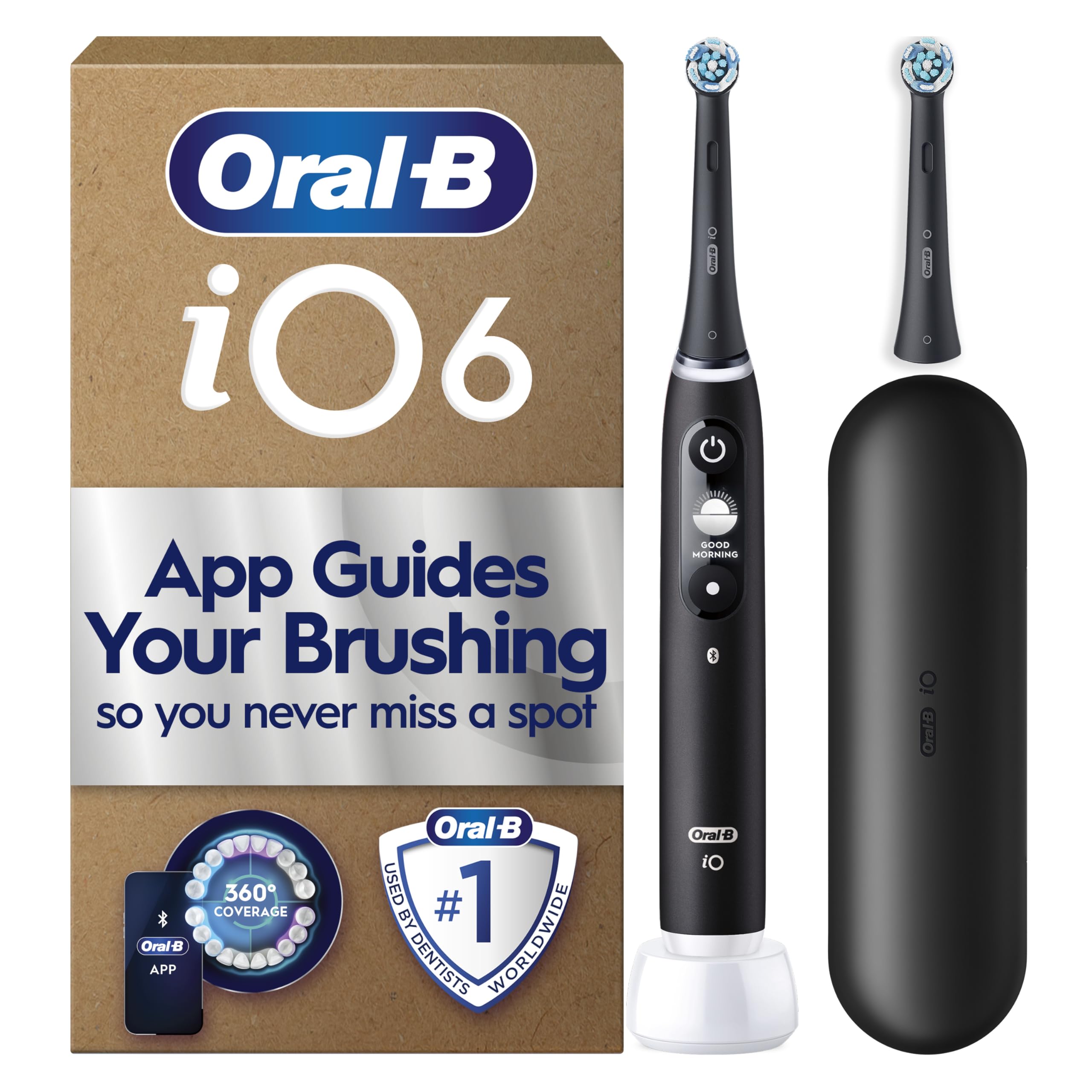 Oral-B iO6 Electric Toothbrush, Black, with Travel Case and Spare Head