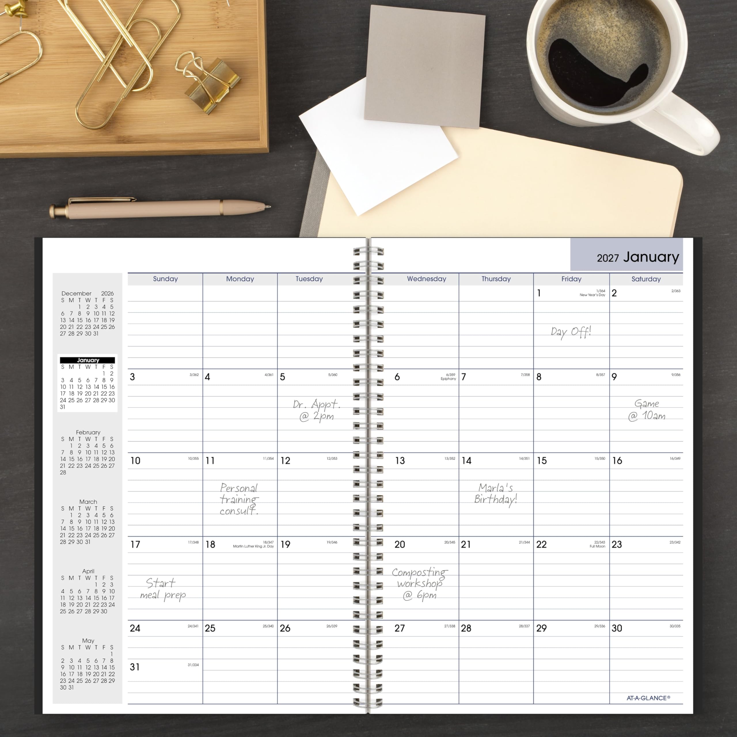 AT-A-GLANCE Agenda 2027, mensile, 14 mesi, dicembre-gennaio, 20,3 x 30,5 cm, DayMinder, nero (SK20027)