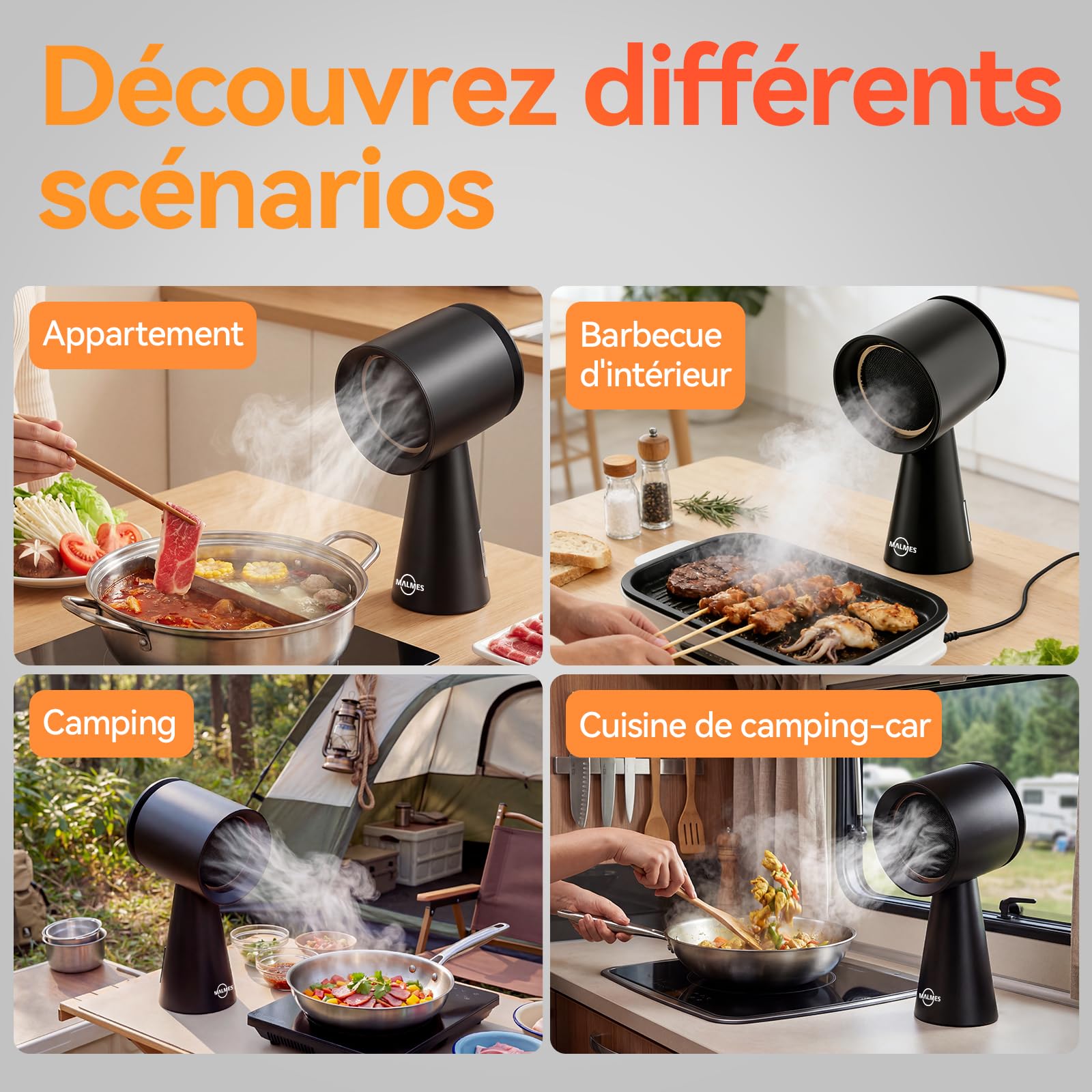 Mini Hotte Asipirante,Hotte Aspirante Portable avec 3 Vitesses & Plaque Induction 4 Feux D60355C1