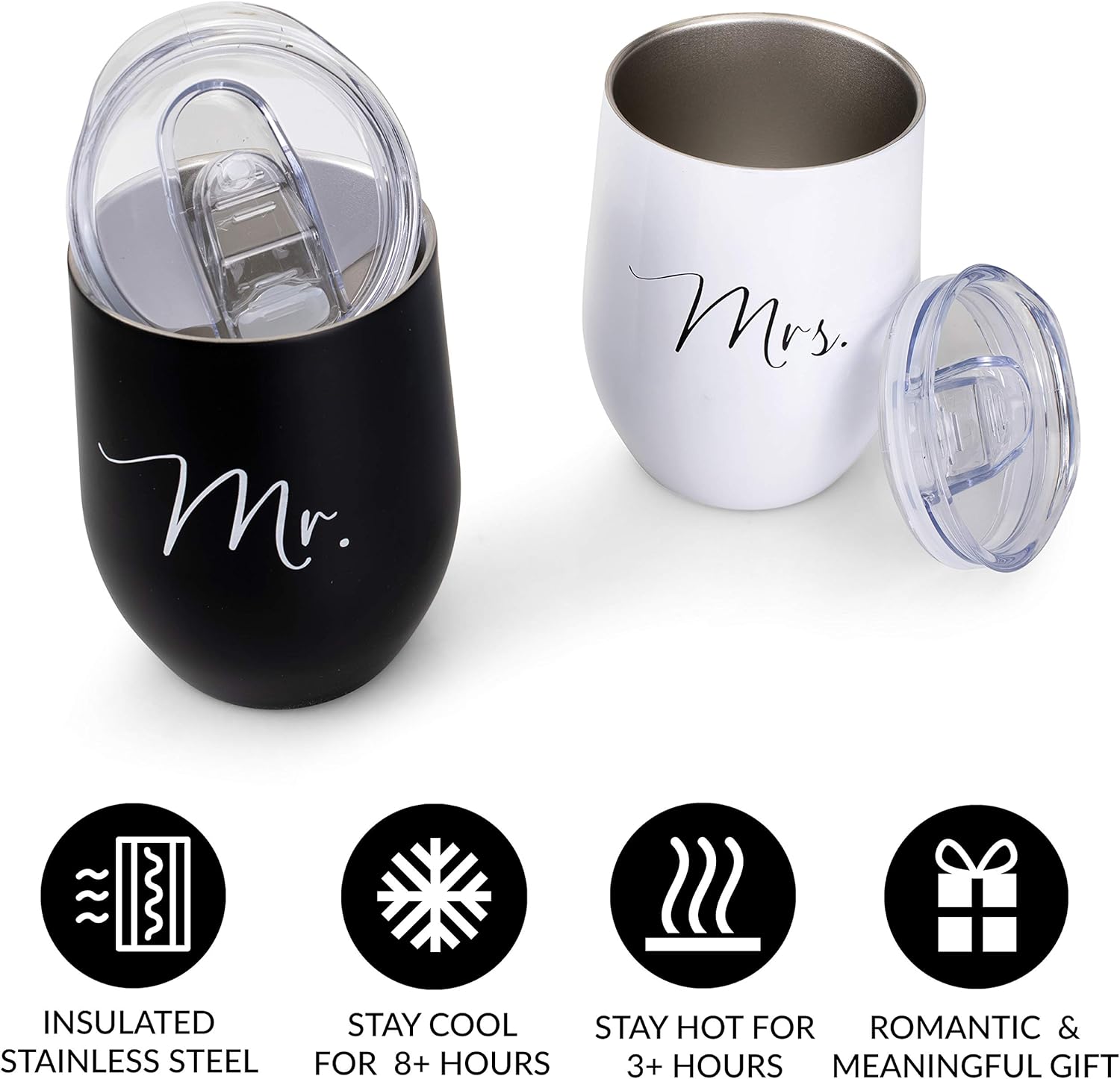 Mr and Mrs Wine Tumblers - Wedding Presents for Newlyweds, Bridal Shower Gifts, His and Her Gifts