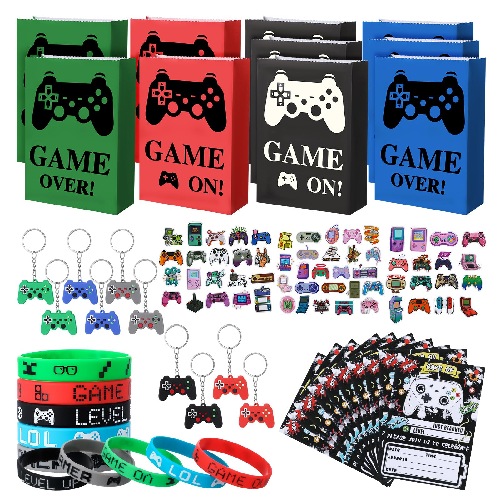 Jexine 72 Pc Video Game Party Favors Set - Bags, Bracelets, Keychains For Gamer Birthday - View #5