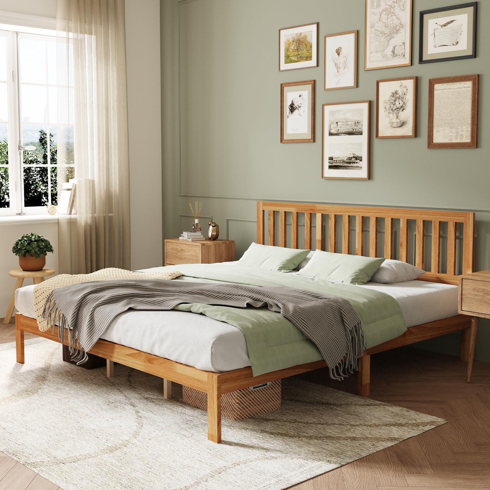 Novilla King Size Bed Frame Wood King Bed Frame and Headboard, King Bed Frames with Headboard Solid Wood BedFrame Foundation with 8.5 Inch Space