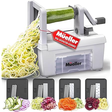 Mueller Pro Multi-Blade Spiralizer, Zucchini Noodle Maker, Vegetable Slicer Zester Chopper Dicer, ProQuality, Only Model to Make Round Veggie Pasta, Not Flat Julienne Noodles