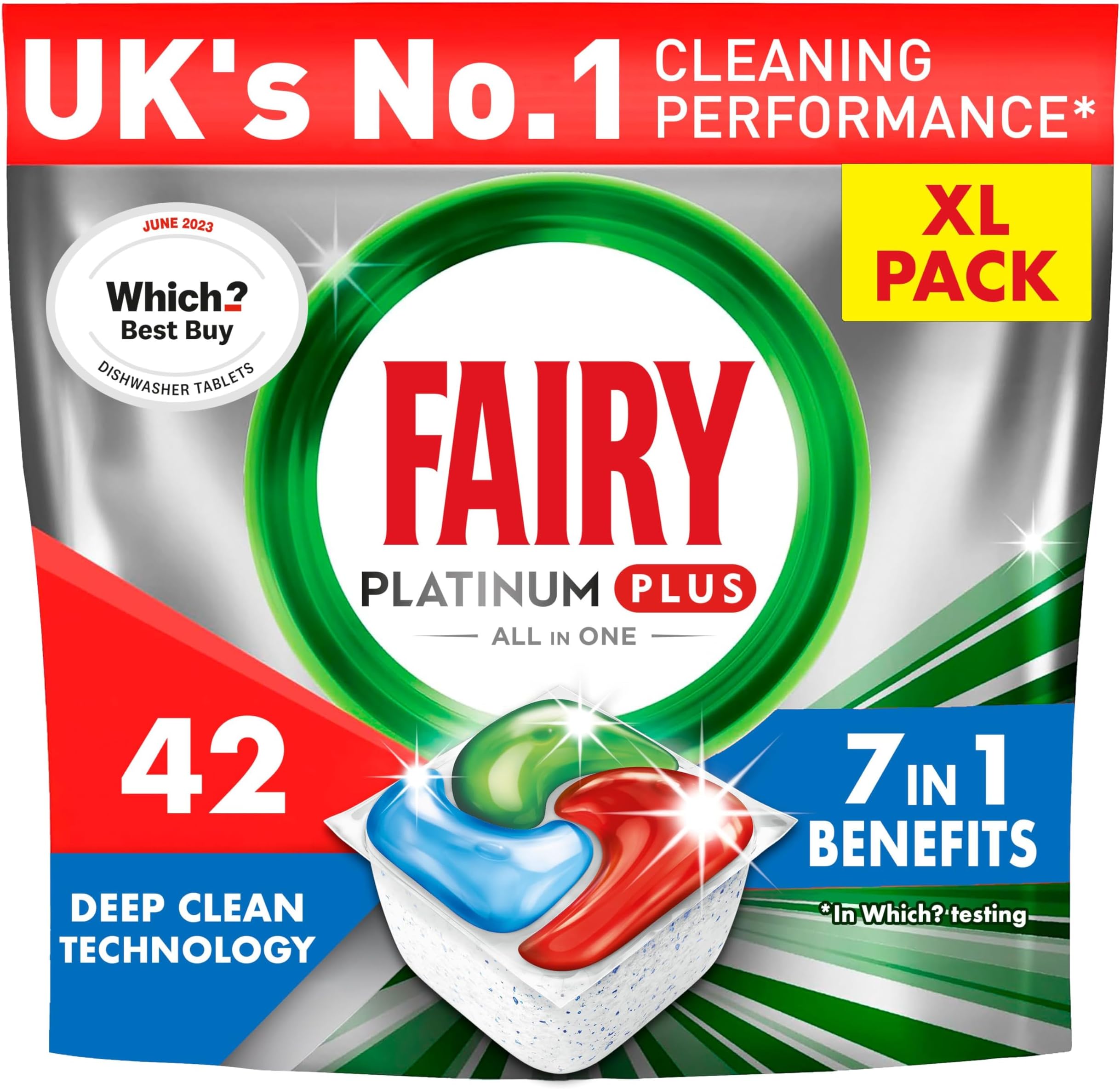 Fairy Platinum Plus Dishwasher Tablets Deep Clean 42