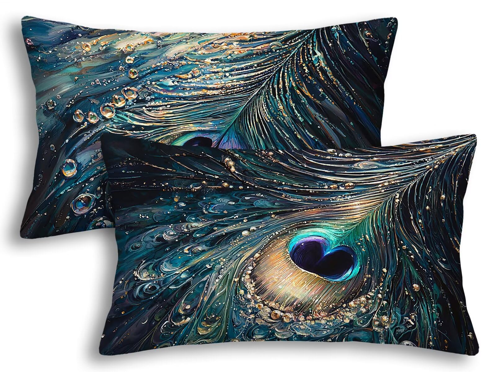 Taie oreiller 40x60 paon lot de 2 pour coussin rectangulaire de canapé