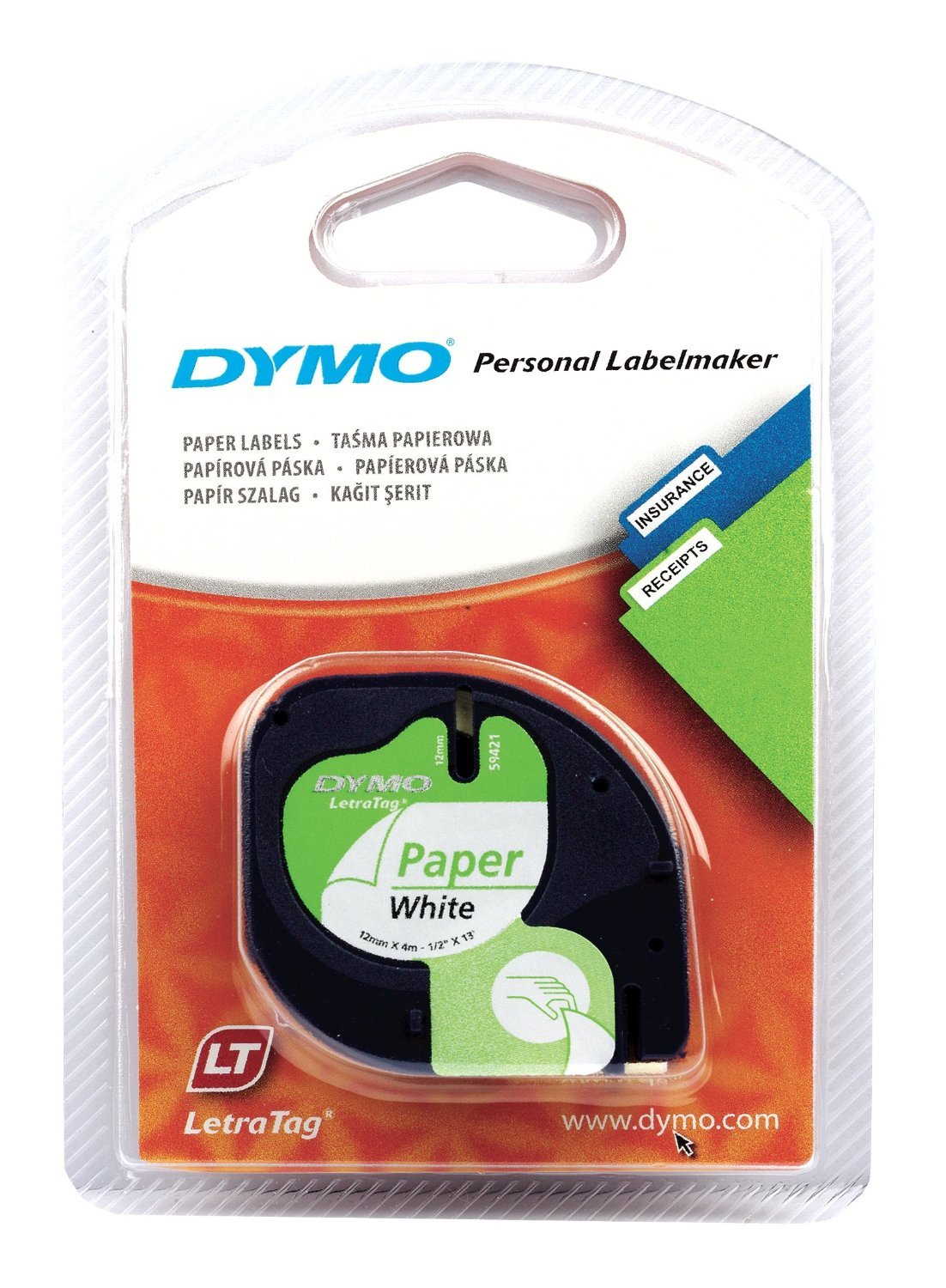 DYMO LetraTag - Nastro di carta 12 mm x 4 m, colore: nero su bianco