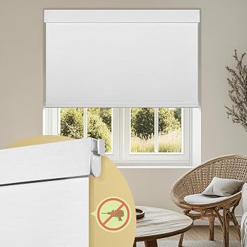 No Drill No Tools Roller Shades for Windows, Blackout Cordless Jacquard Fabric Roller Blinds for Indoor Windows, Easy to Install Window Shades for Home, Office, Pure White, Custom Size