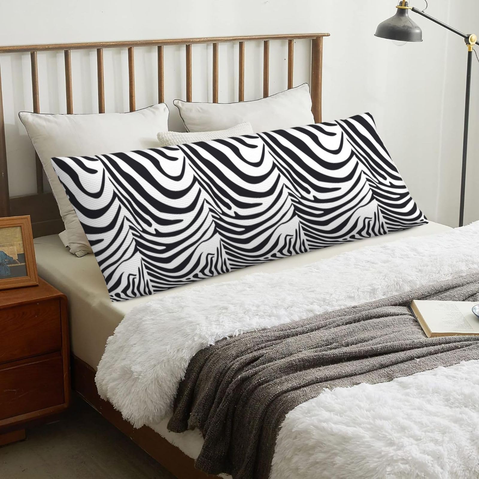 Animal Zebra Skin Design, Body Pillow Cover with Zipper,Long Body Pillowcase 20 x 60 in