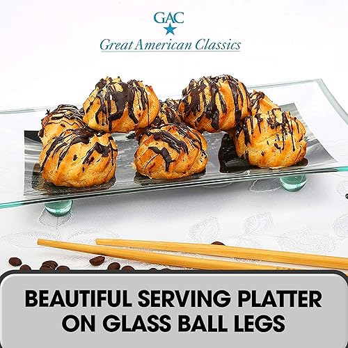 Miniatura 5 de GAC Bandeja rectangular de vidrio templado para servir en bola de vidrio, 10 x 14 pulgadas, bandeja de servir resistente a roturas y astillas, para