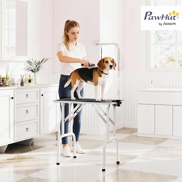 Foto 2 de 8 de PawHut Mesa de Aseo Plegable para Perros y Gatos, Metal, Color Negro, 81 x 48,5 x 80 cm