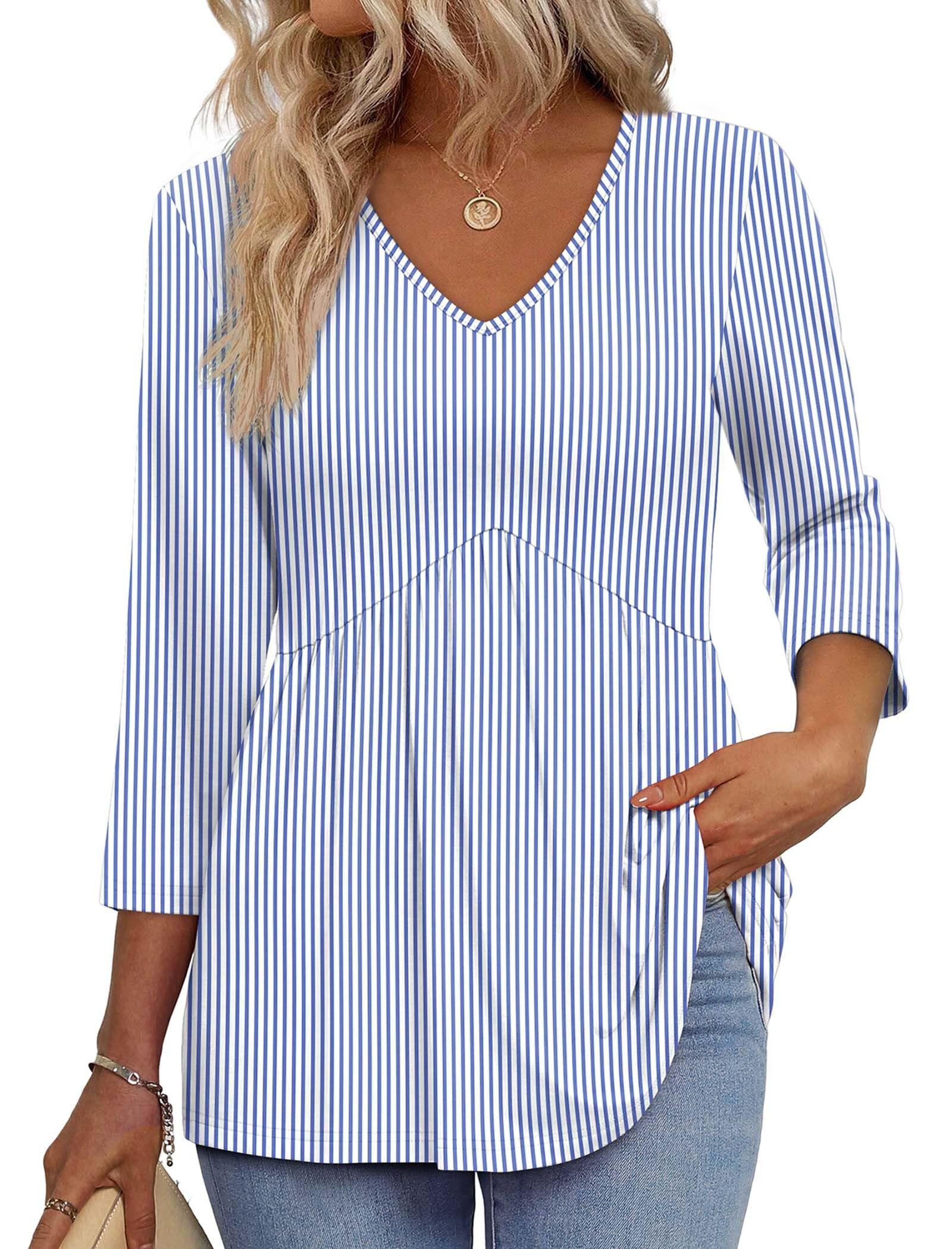 OFEEFAN 3/4 Length Sleeve Womens Tops 2026 Blouses for Women Dressy Casual Fashion Clothing V Neck Babydoll Tops Fall Outfits
