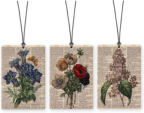 Lacama Ambientador retro para automóvil, 3 piezas, vintage, sin tallo, anémona de genciana, lila, aromas de autos, ambientador para mujeres y niñas,