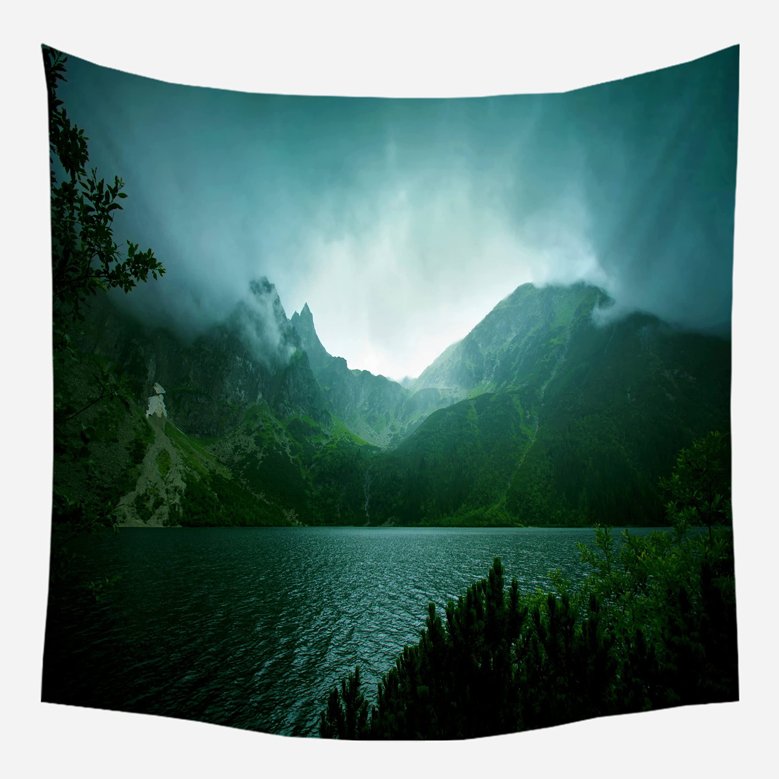 EHOMERY Wall Cloth Art Tapestry Bedroom Scenery Green Valley Lake Natural Landscape Tapestries Extra Large Hanging Hooks Blanket Living Room Décor 150X200Cm