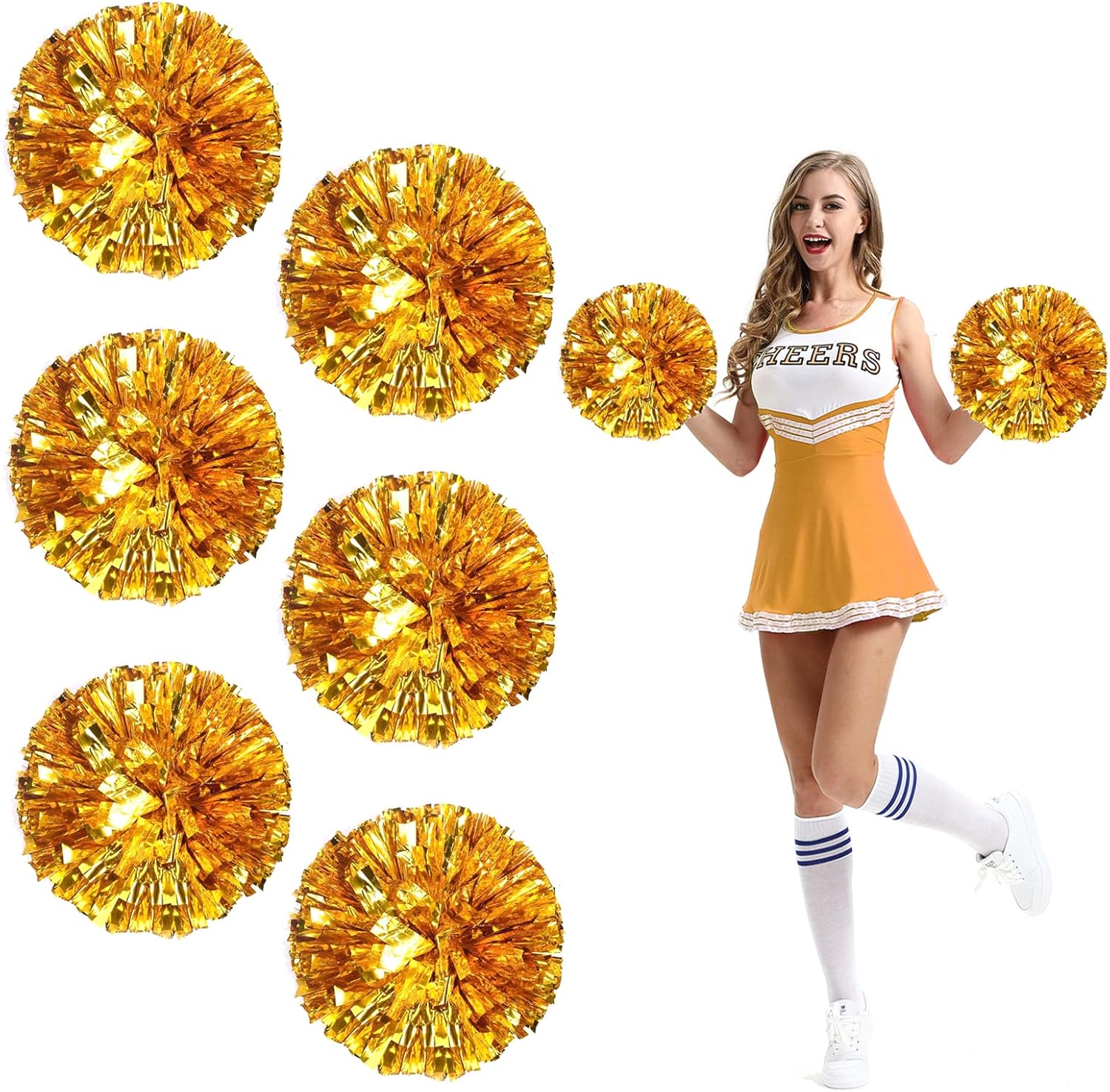Extpro 6Pcs Cheerleading Pom Poms with Finger Holes