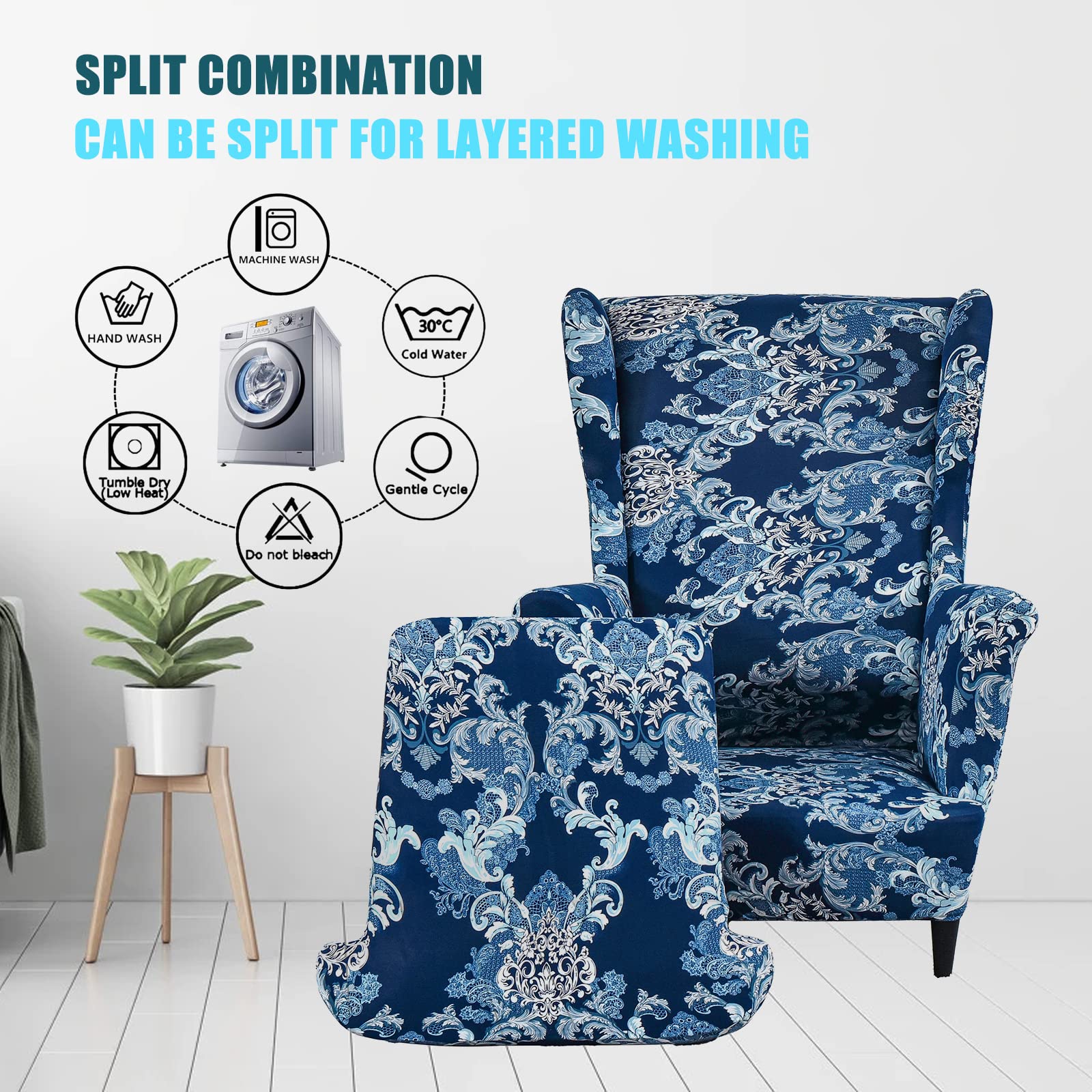 Housse Extensible Pour Fauteuil à Oreilles – Tissu élastique Polyester/spandex (2 Pièces) | Protection Anti-taches & Relooking Facile - 13