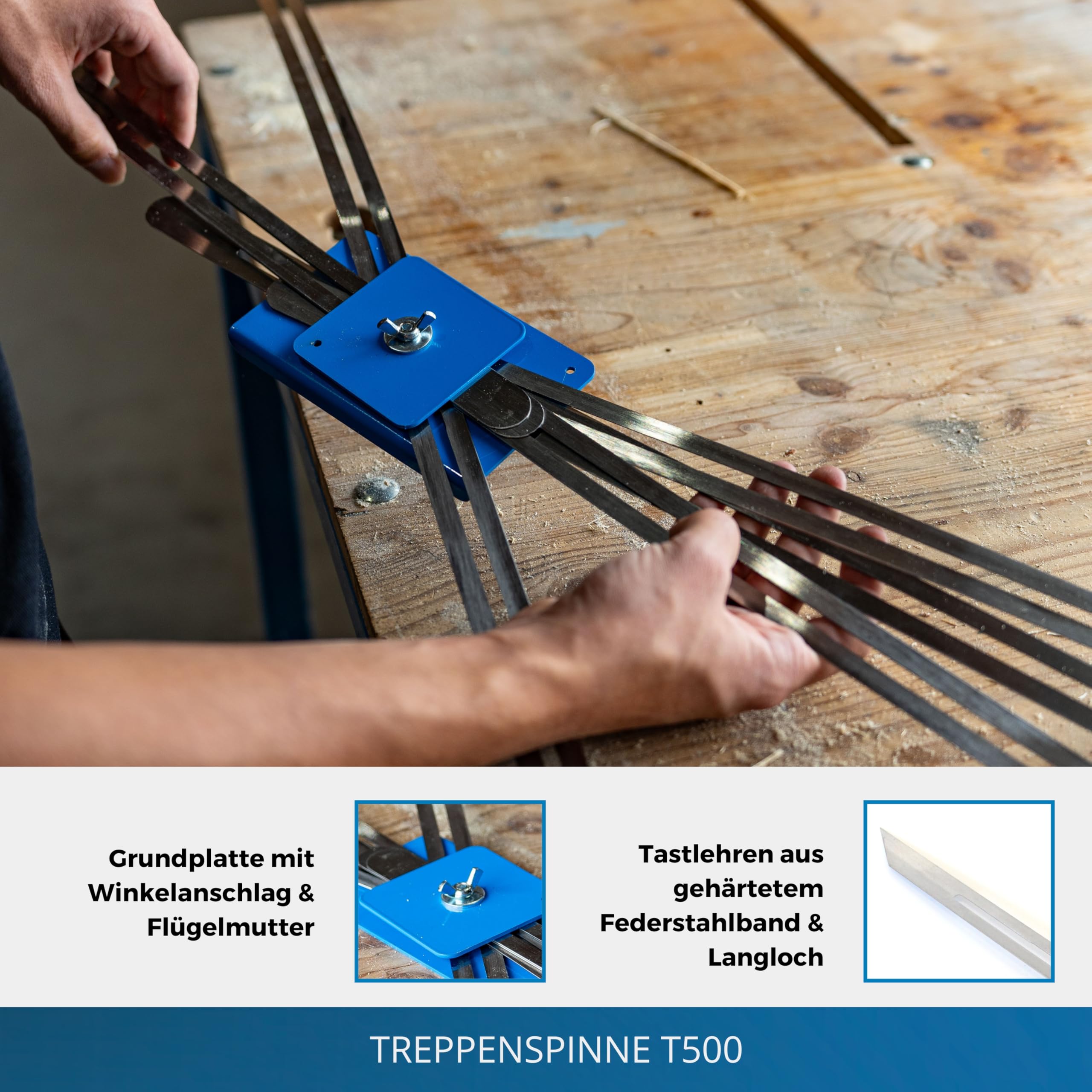Treppenspinne T500 - Treppenlehre zum Übertragen von Stufenmaßen, Winkelschablone Treppe, Treppenstufen Schablonen Werkzeug