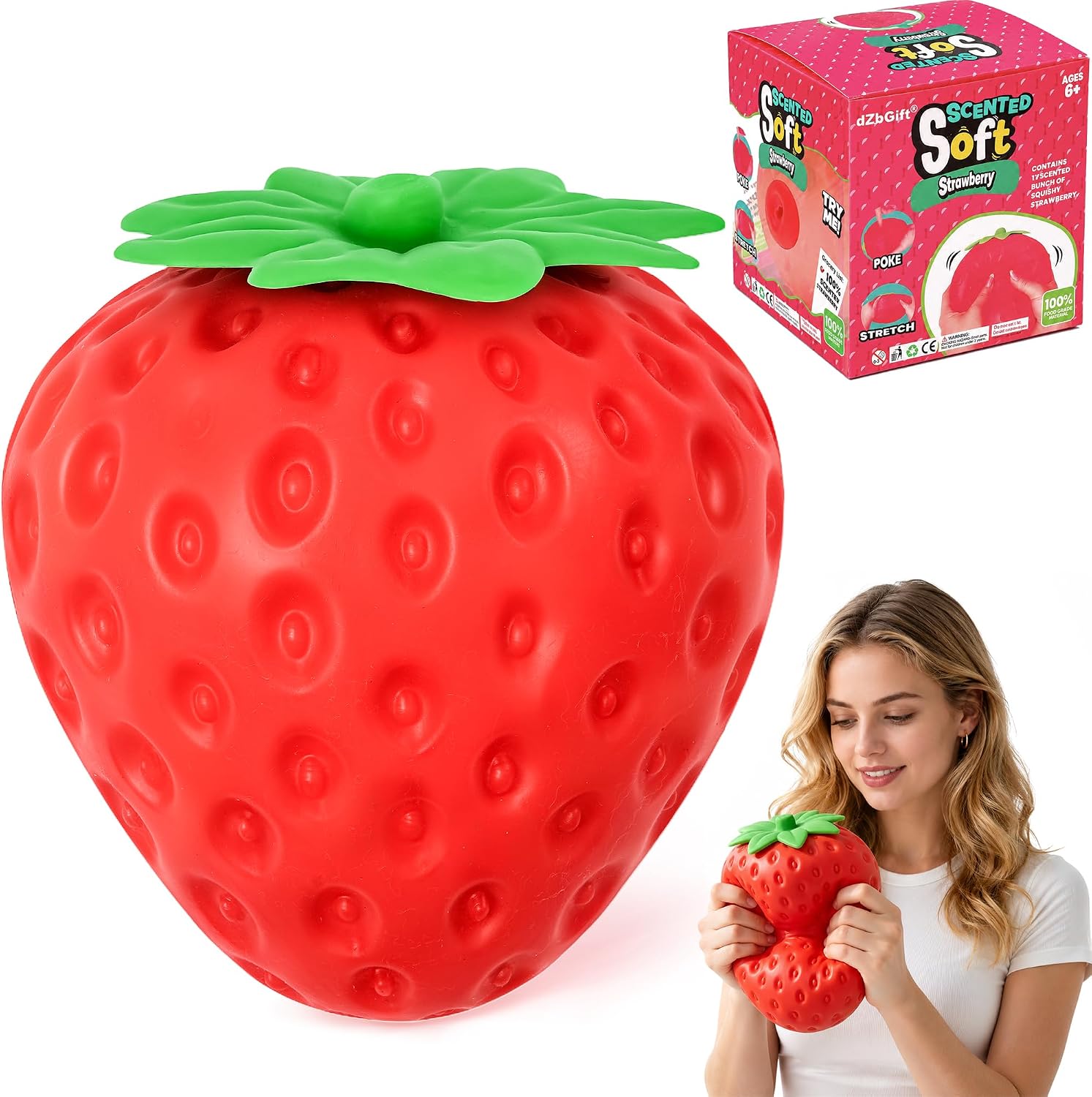 Strawberry Squishy-5.5 Inch Jumbo Slow Rising Squishys,Squeeze Toys,Giant Strawberry Squishy,Soft Fruit squishys,Sensory Toys for Stress Relief, Party Favors Gift for Boys Girls Adults