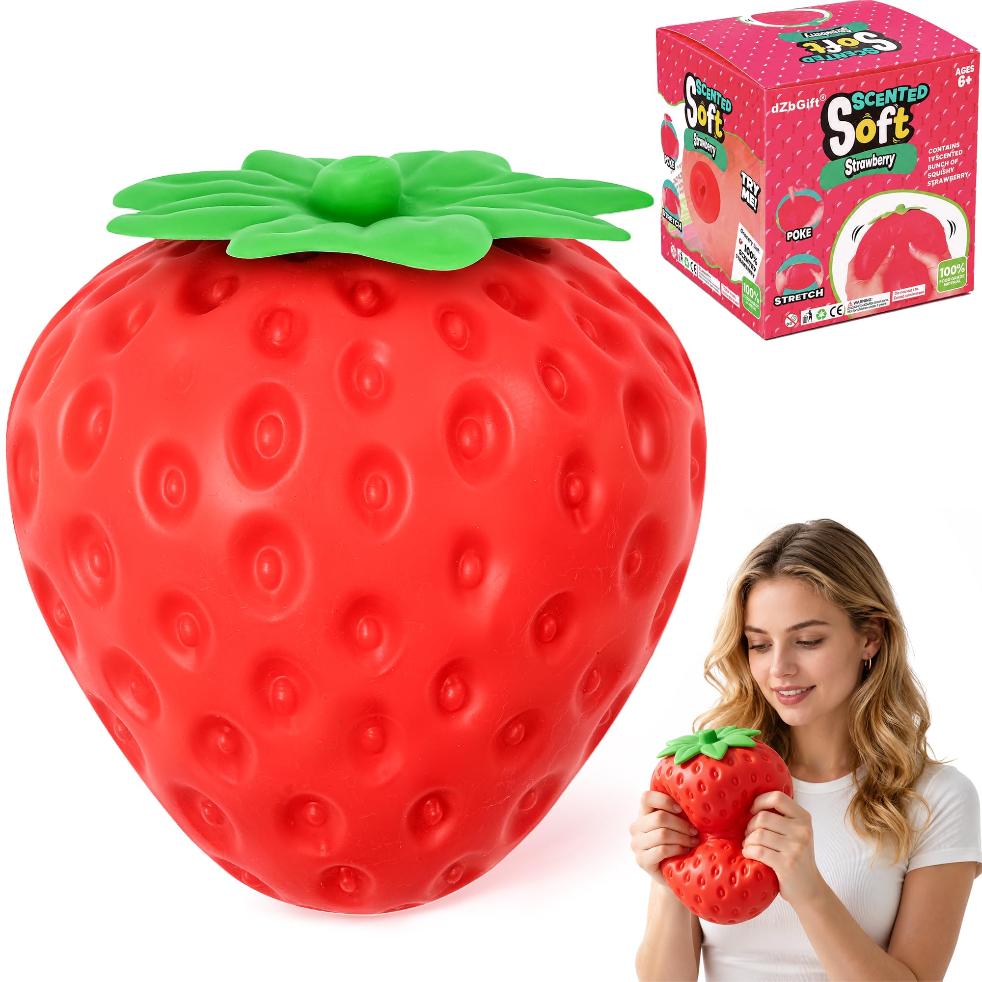 dZbGift Strawberry Squishy-5.5 Inch Jumbo Slow Rising Squishys,Squeeze Toys,Giant Strawberry Squishy,Soft Fruit squishys,Sensory Toys for Stress Relief, Party Favors Gift for Boys Girls Adults