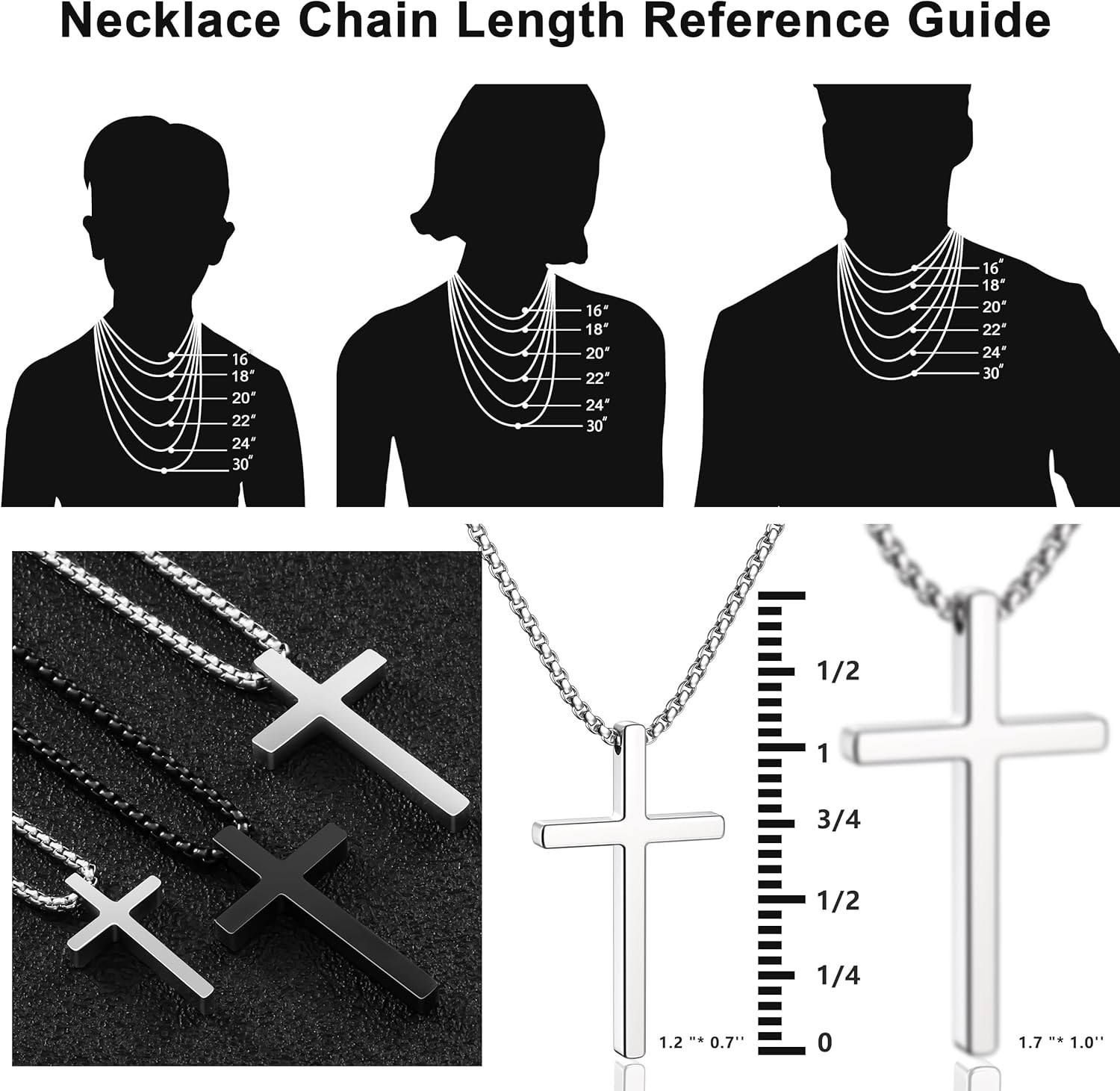 2 PCS Cross Necklace for Men,Silver Black Cross Chain Stainless Steel Pendant Jewelry Gifts Box Crucifix Necklace 16-30 inches - Image 5