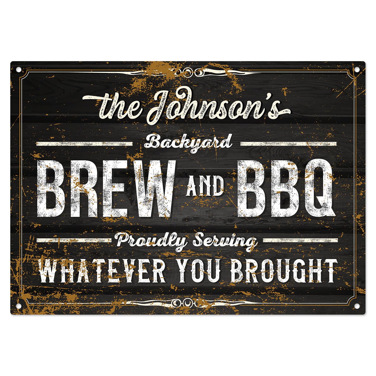 Custom Brew And Bbq Sign, Personalized Backyard Decor Indoor/Outdoor Sign, 10x14 Inches, Rust Free .040 Aluminum, Fade Resistant, Made in USA by Sigo