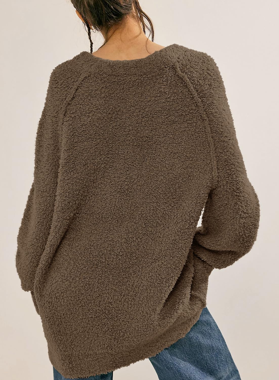 Beaully Women's Oversized Long Sleeve Crewneck Fuzzy Knit Warm Sweaters Fall Pullover Sweater Tops - Image 2