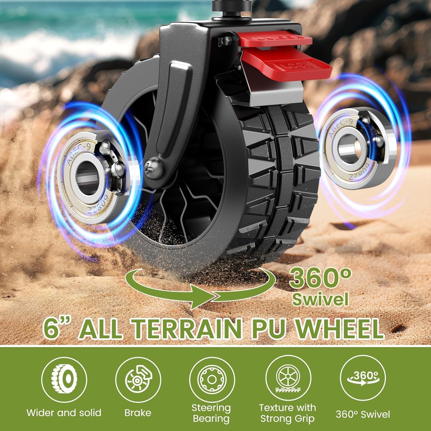 collapsible wagon cart, 150l heavy duty foldable beach wagon with wider wheels & auto-rebound handle, utility grocery shopping cart for garden, shopping, camping, sports, black black large without tailgate