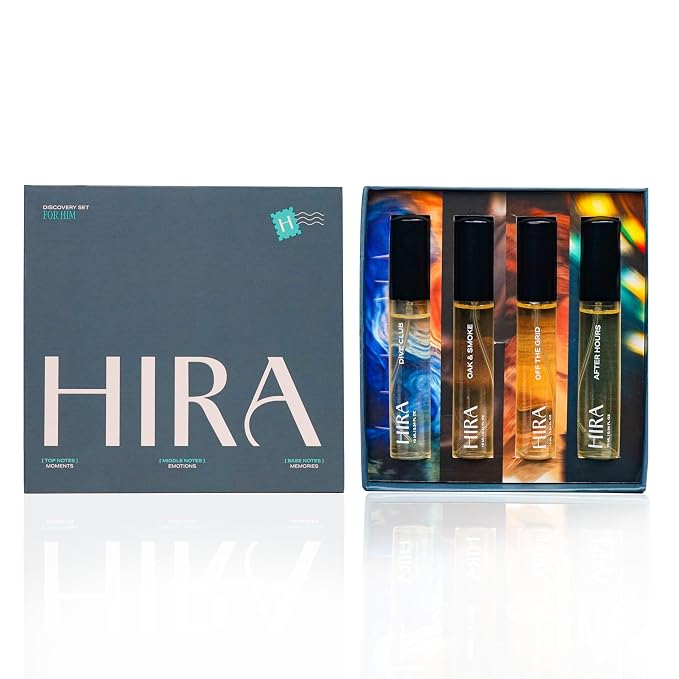 HIRA Discovery Perfume Set for Man 10ml x 4 |Dive Club, Oak & Smoke, Off The Grid & After Hours Eau De Parfum (EDP)| Long Lasting Fragrance Perfume Combo | Men Perfumes | Birthday Gift for Man, Boys