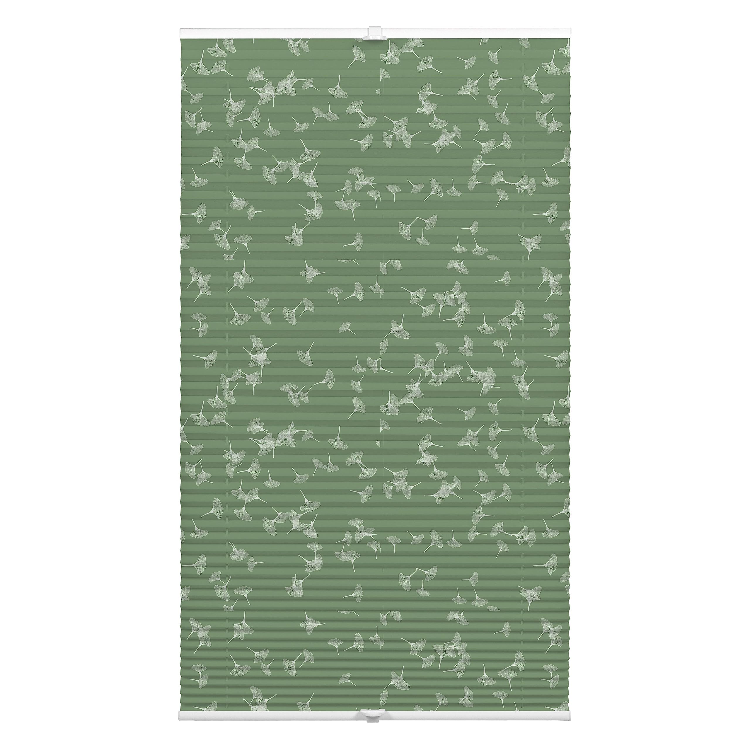 GARDINIA Plissee zum Klemmen, Blickdichtes Faltrollo, Alle Montage-Teile inklusive, Plissee verspannt mit Zwei Bedienschienen, Japandi Ginkgo Jade Green, Grün, 90 x 130 cm