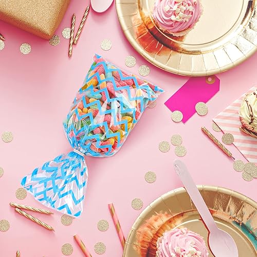 Miniatura 5 de Aodaer 100 Pieces 10.6 x 5.1 In Blue Cellophane Bags Plastic Candy Bags Cellophane Treat Bag Polka Dot Stripes Printed Pattern Goodie Gift Bag with