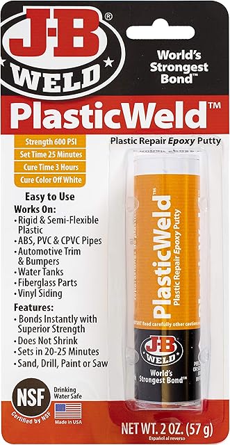 JB WELD 8237UK JB8237 Plastic Weld Fast-Setting Off White Multi Purpose Reinforced Epoxy Putty, 57 G