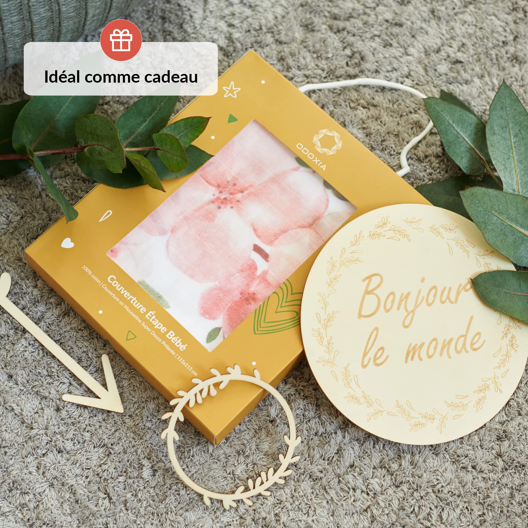 Image secondaire de Couverture Bébé ODOXIA en Coton Doux - Thème Feuilles Unisexe